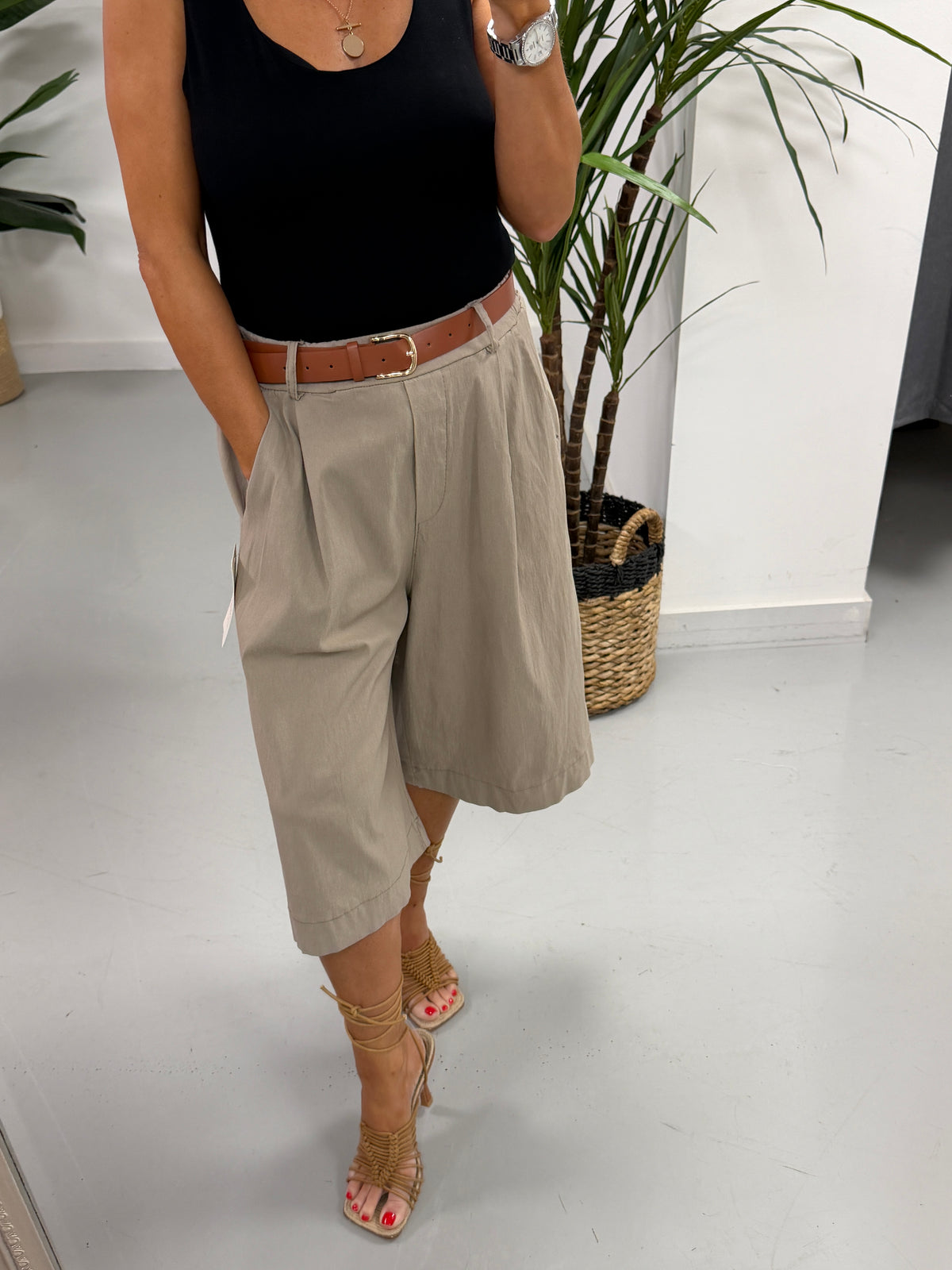 Belted Culotte Shorts - Mocha