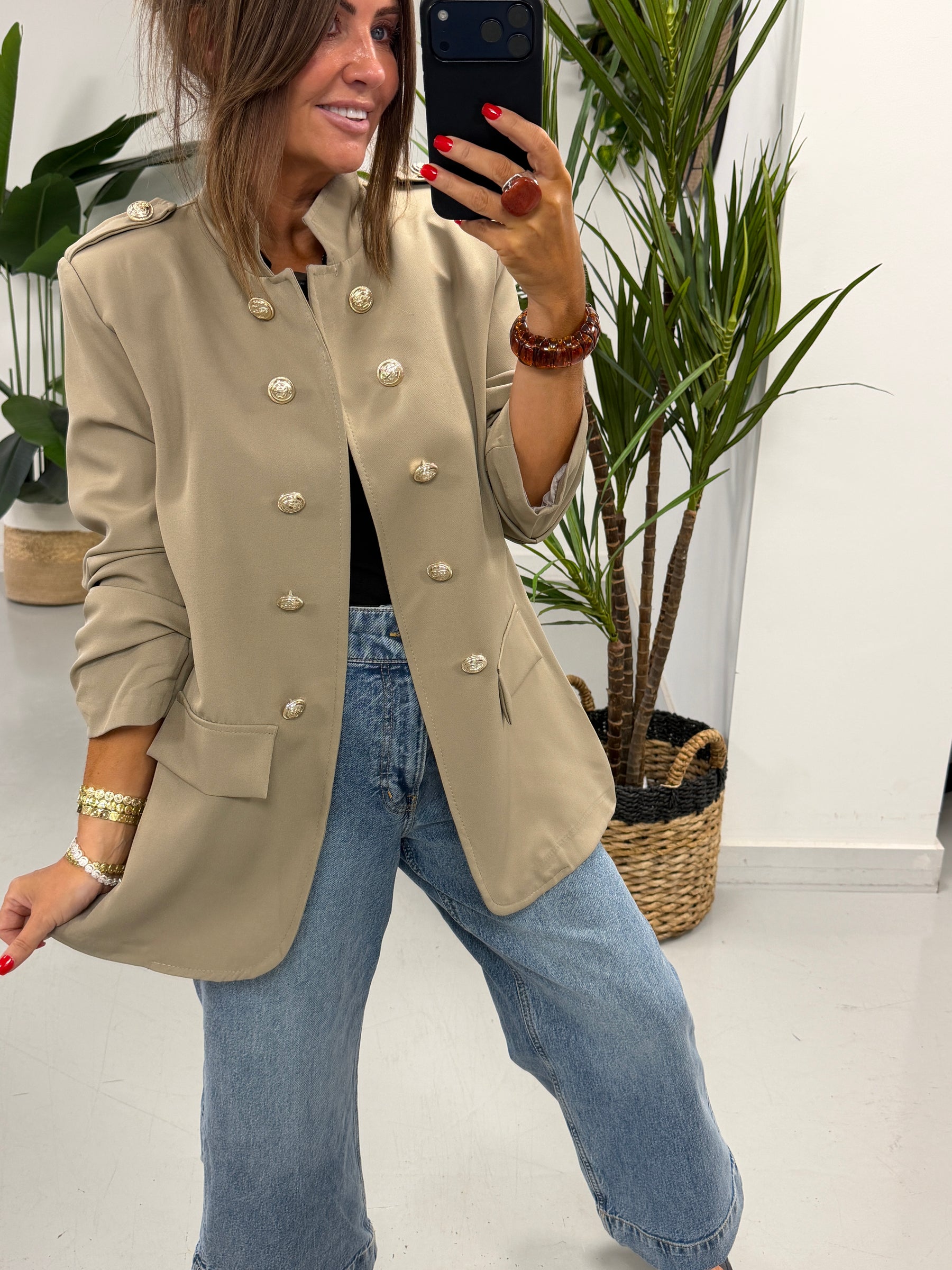 PRE ORDER Military Ruched Sleeve Blazer - Taupe