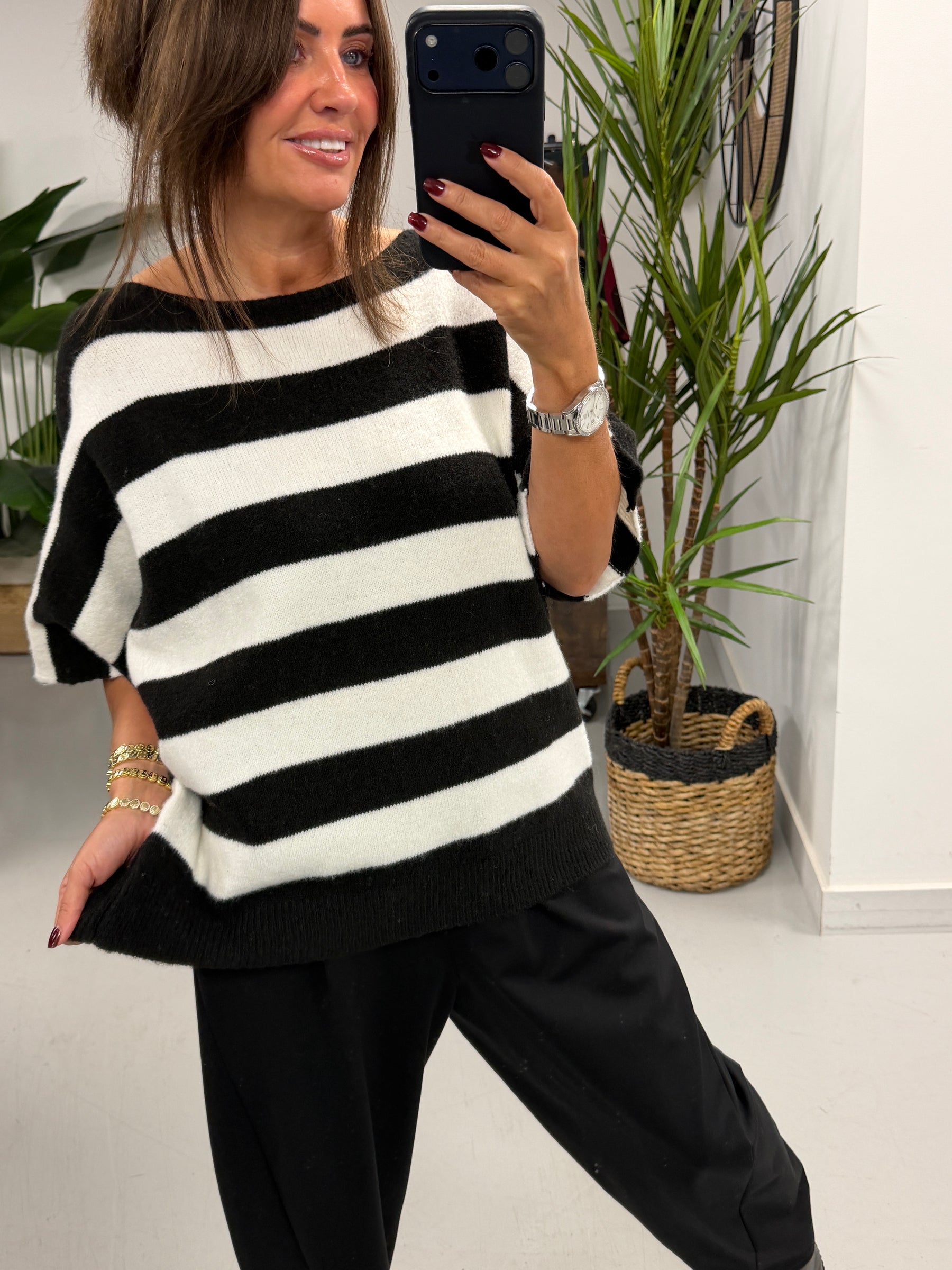 The Boat Neck Stripy Knit - Black/White (Size 8-16)