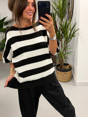 The Boat Neck Stripy Knit - Black/White (Size 8-16)