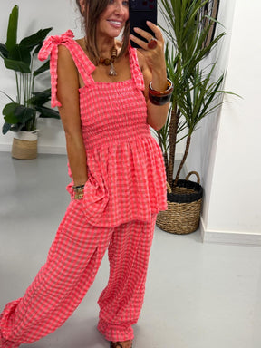 The Deluxe Gingham Peplum Top - Pink