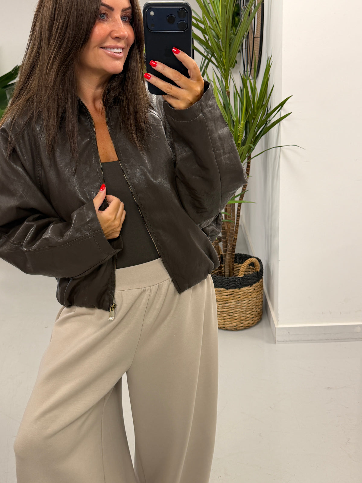 The Butter Soft Faux Leather  Bomber - Chocolate