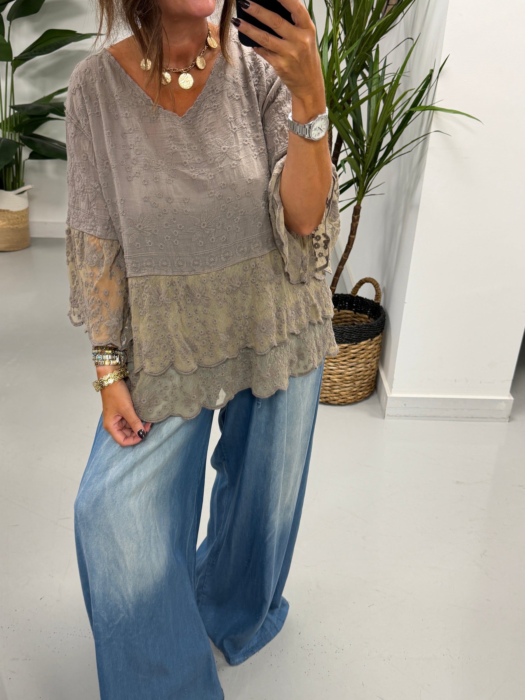 Seville Lace Tunic - Pebble