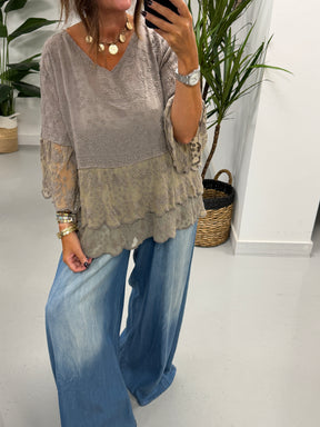 Seville Lace Tunic - Pebble