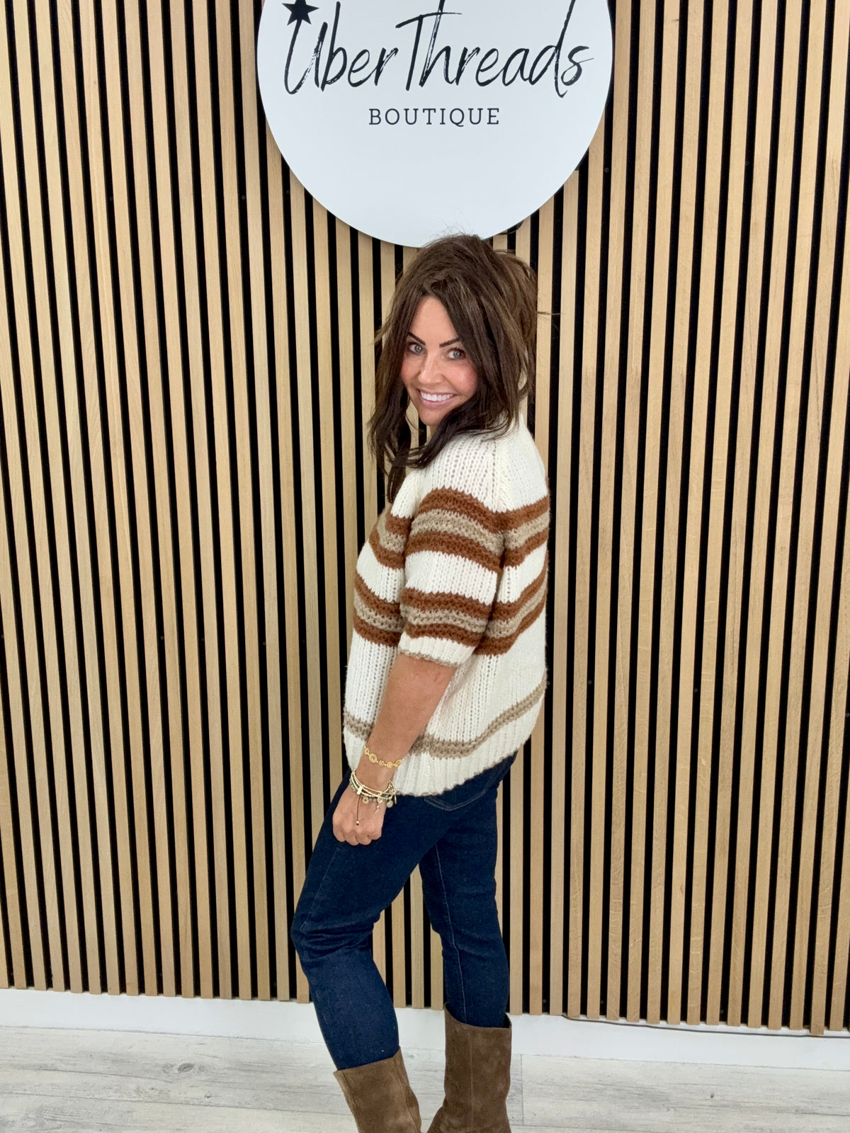 The Cinnamon Stripe Crop Sleeve Knit