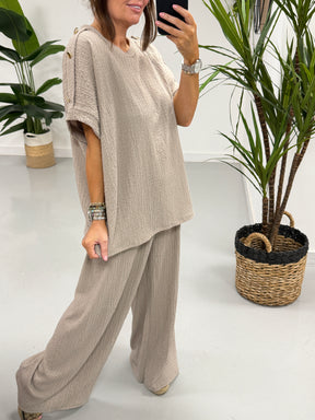 The Hallie Button Two Piece - Pebble