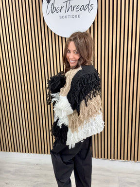 The Shaggy Cardigan - Black/Camel/White