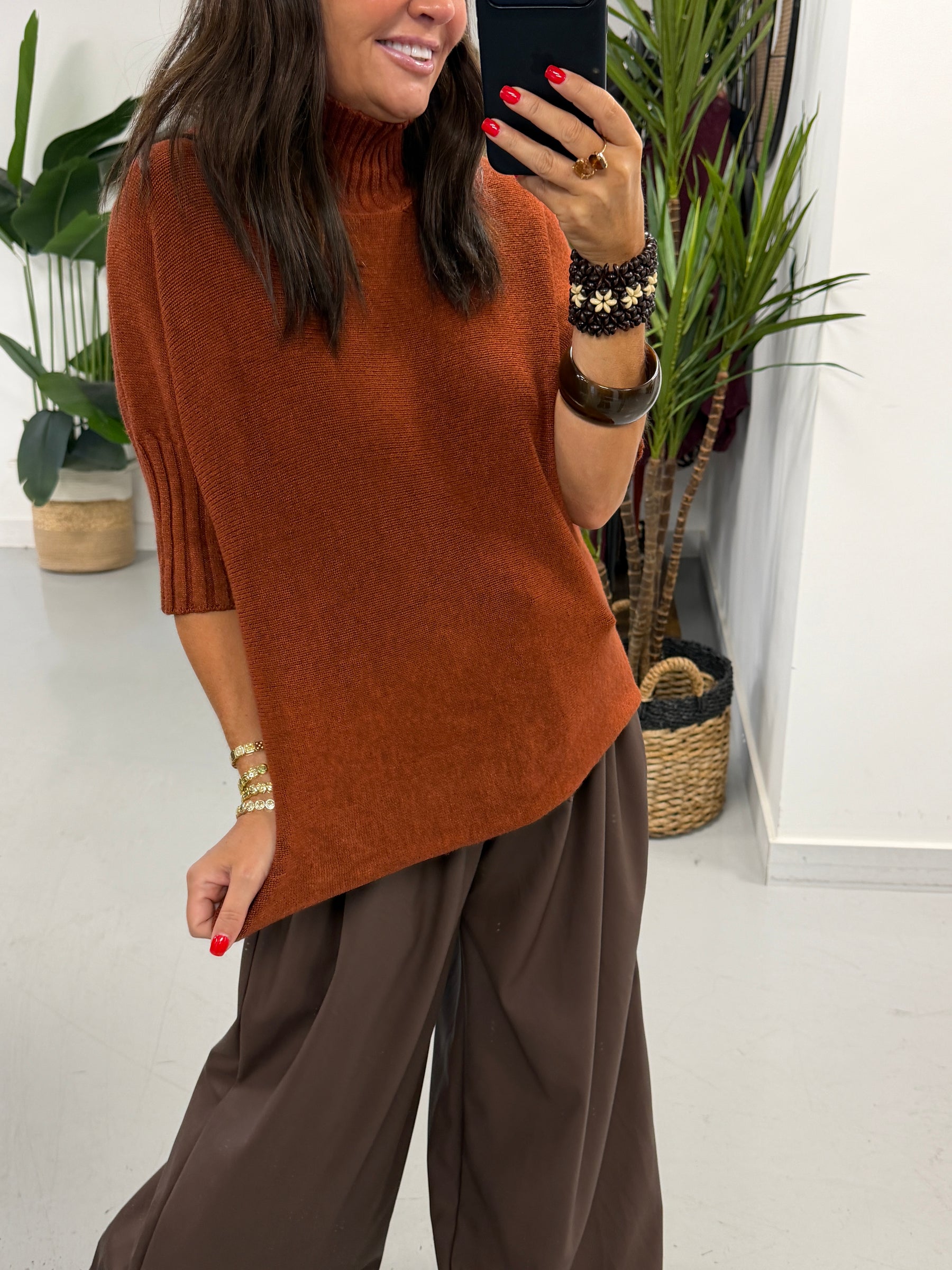 Crop Sleeve Knit - Rust