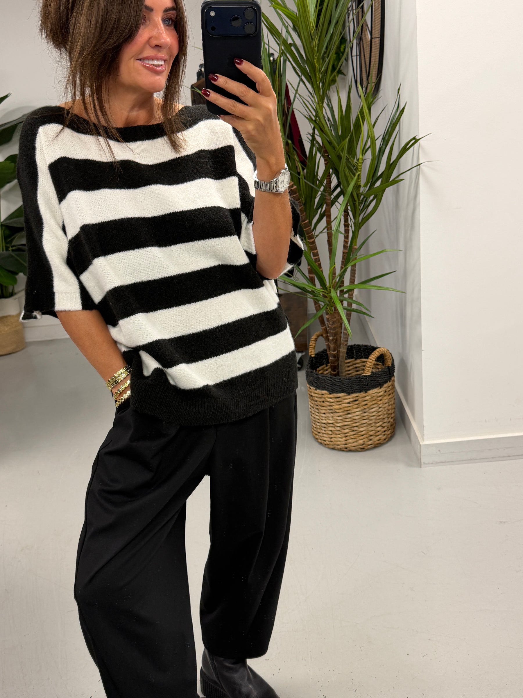 The Boat Neck Stripy Knit - Black/White (Size 8-16)