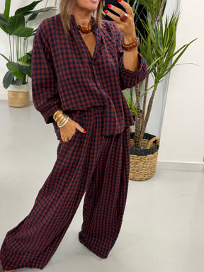 The Autumn Check Barrel Trousers - Wine/Navy