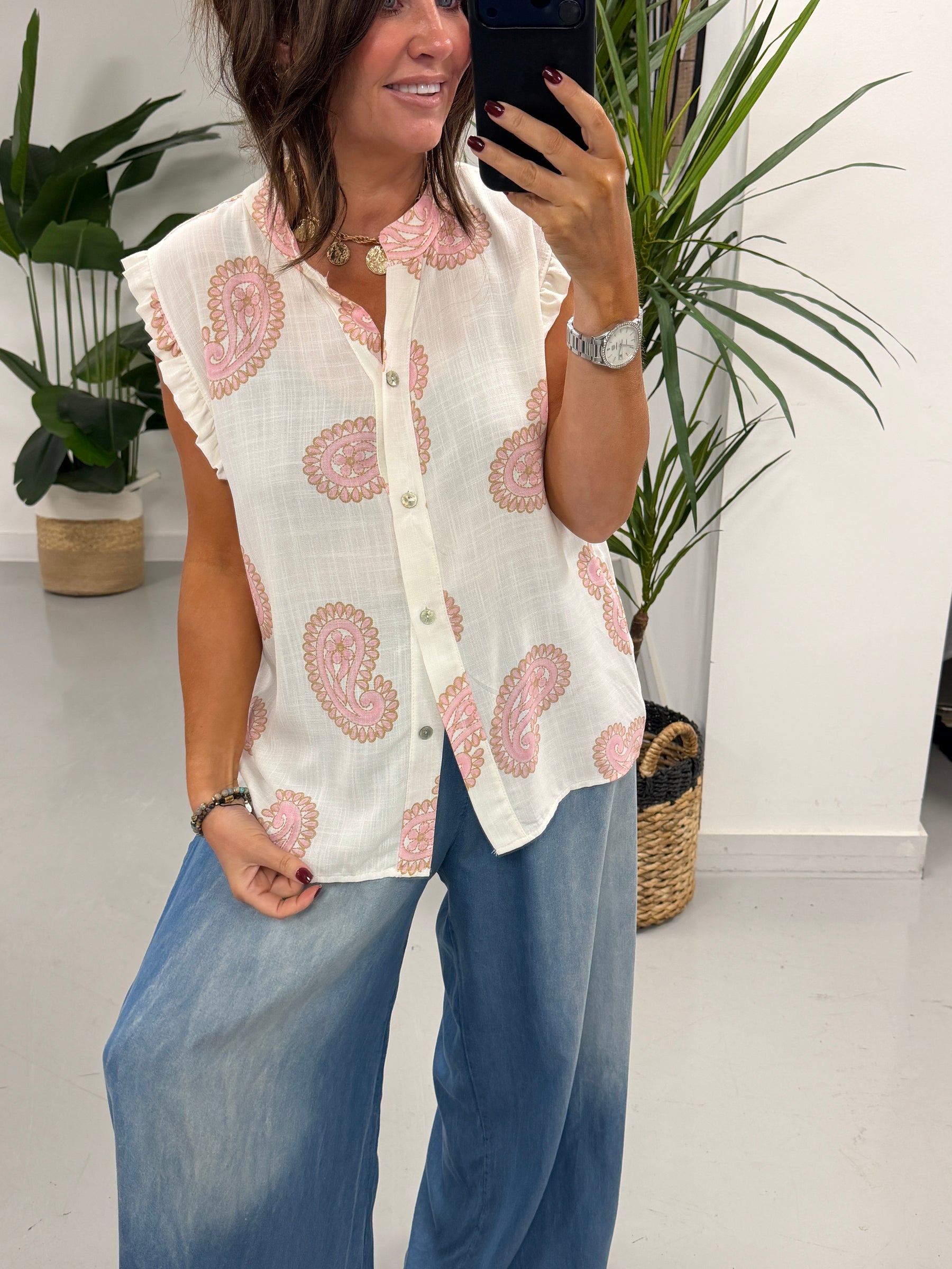 The Paisley Cotton Sleeveless Blouse - Pink