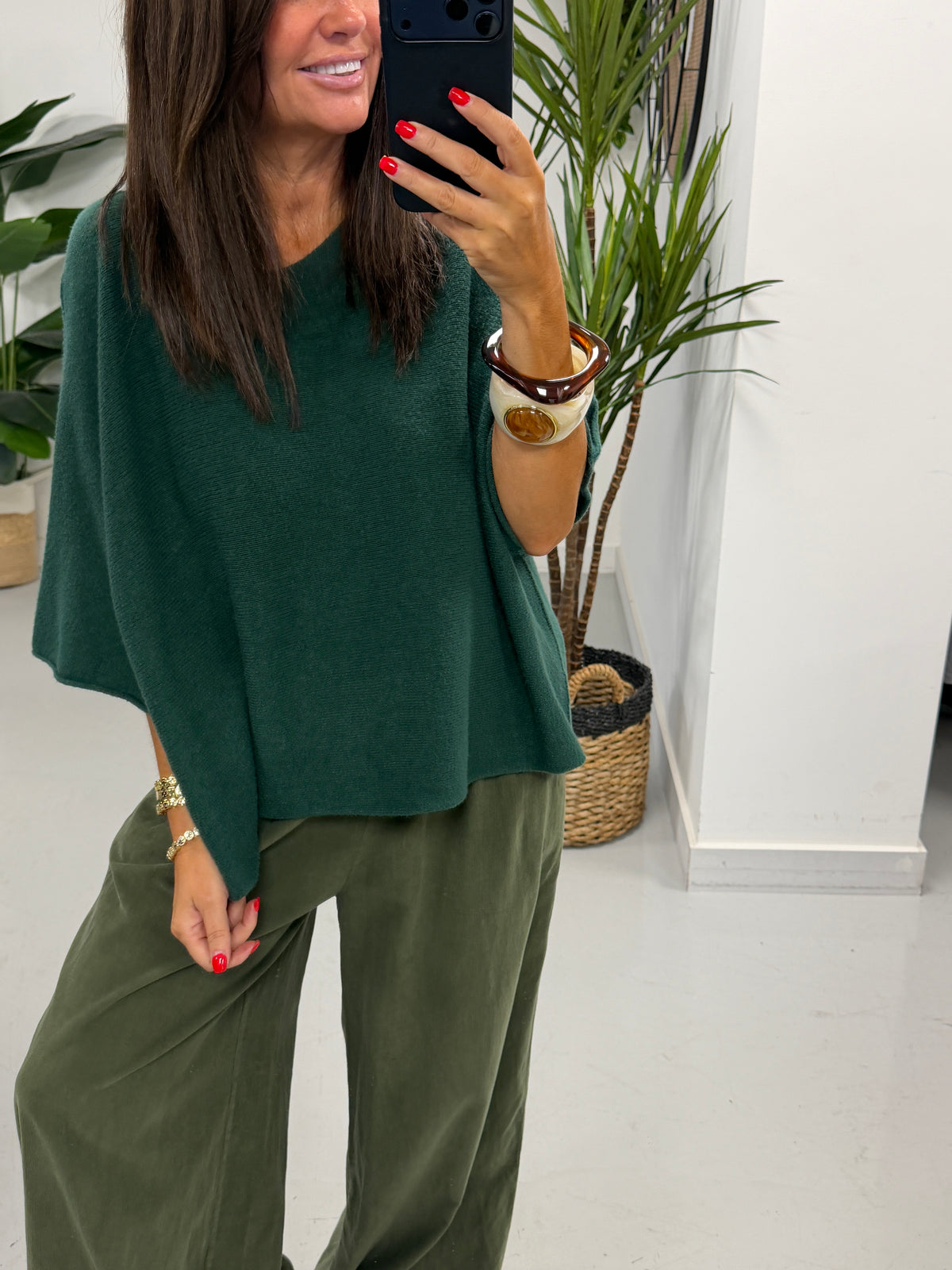 Gracie Crop Sleeve Knit - Forest Green