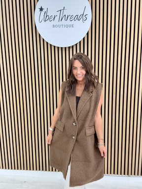 Longline Boucle Button Waistcoat - Chocolate