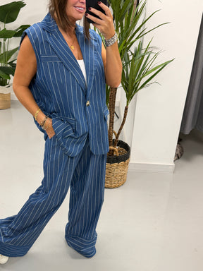 Deniably Denim One Button Stripe Waistcoat - Dark Stripe