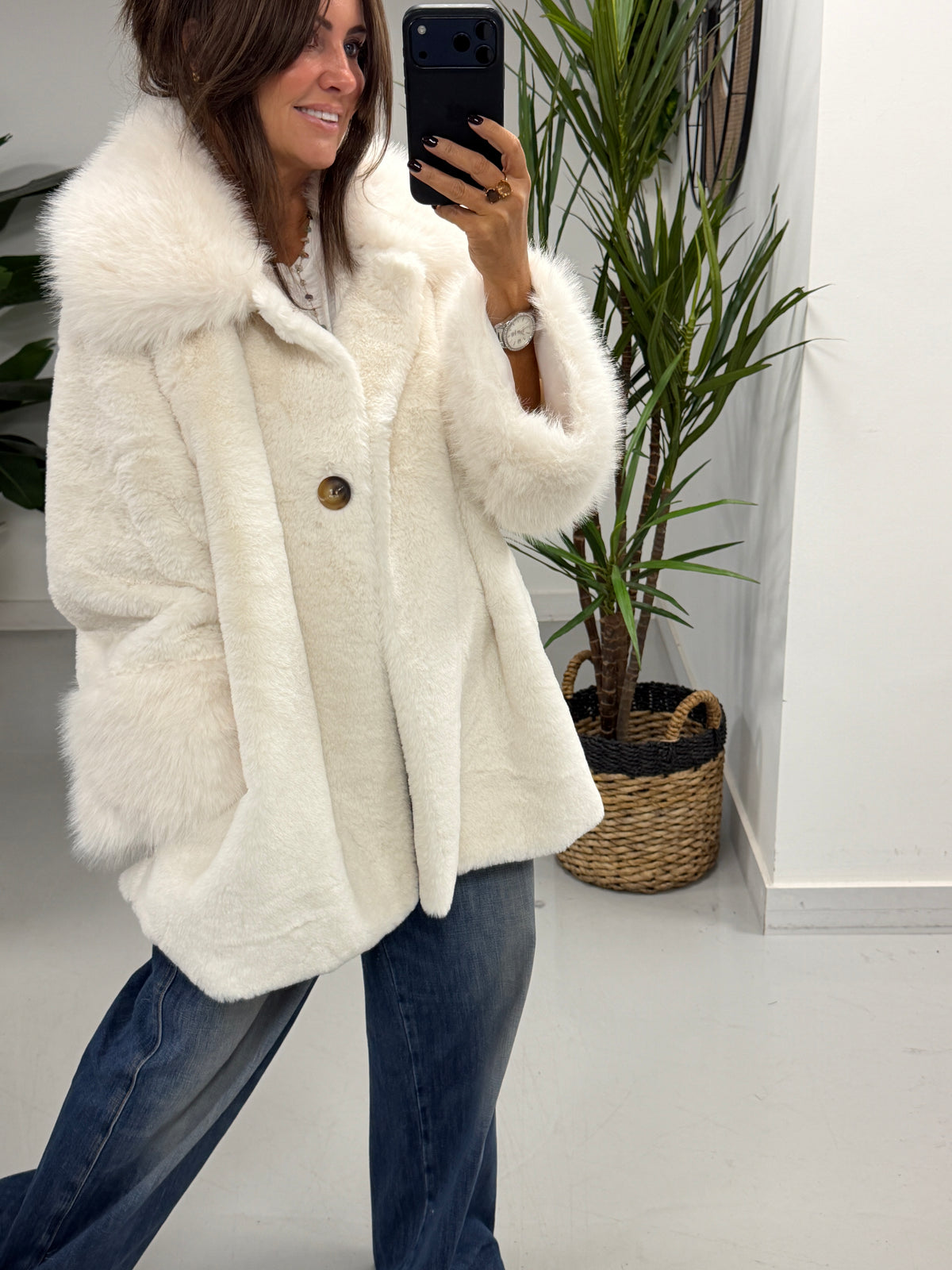 Kensington Faux Fur Swing Jacket - Winter White