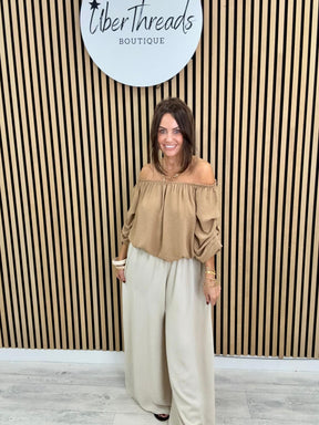 Palma Puff Sleeve Bardot - Camel