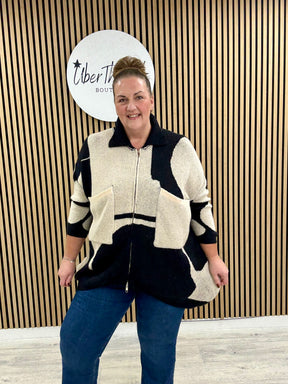 The Camello Zip Cardigan - Black/Cream