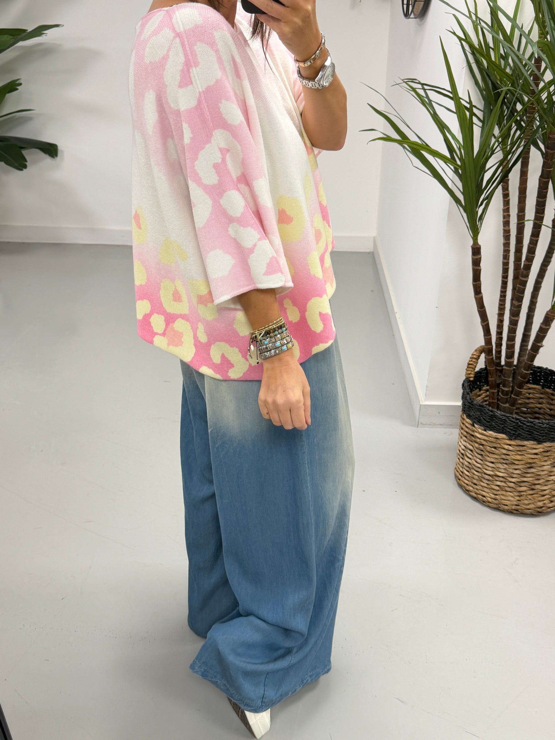 Gracie Crop Sleeve Knit - Pink Animal