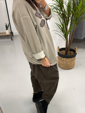 The Check Petal Patch Acid Wash Jersey - Stone