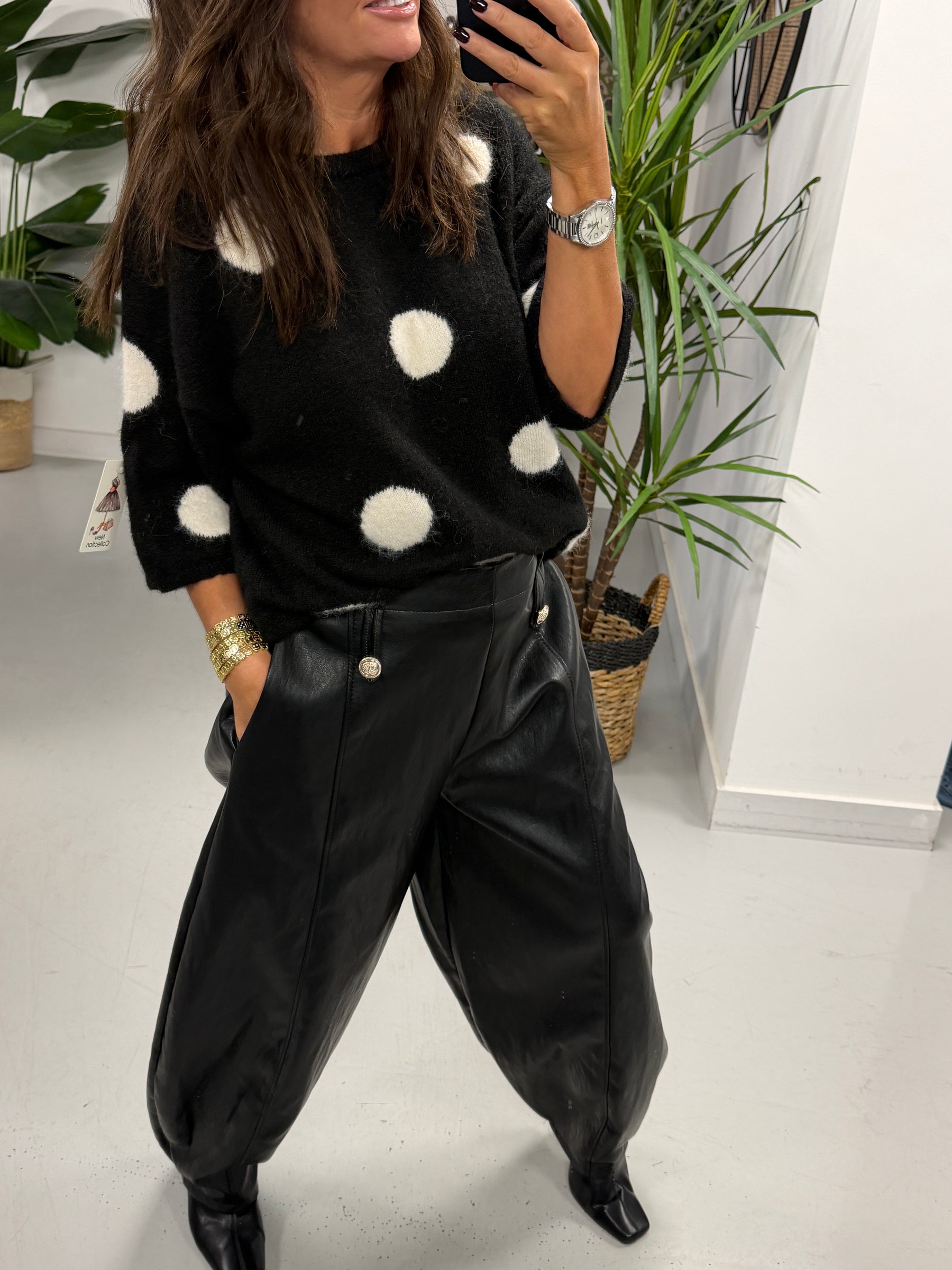 The Military Butter Soft PU Barrel Trousers - Black (Size 12-14)