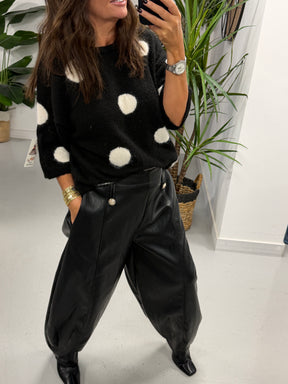The Military Butter Soft PU Barrel Trousers - Black (Size 12-14)