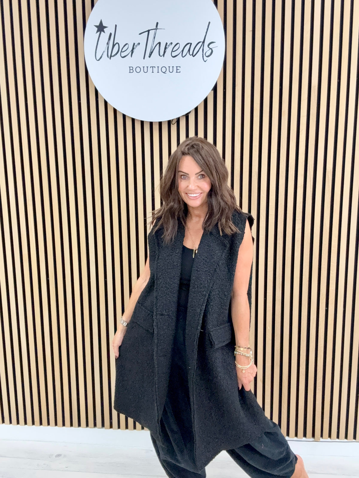 Longline Boucle Button Waistcoat - Black