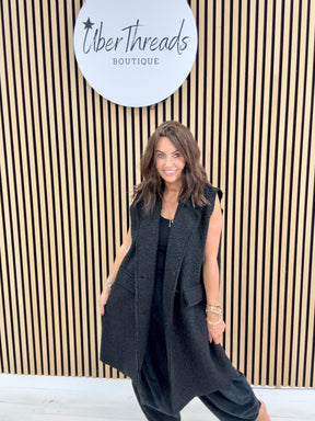 Longline Boucle Button Waistcoat - Black