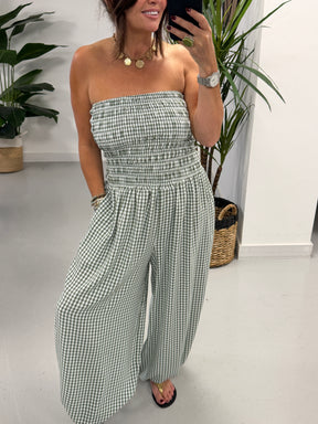 The Gingham Balloon Leg Jumpsuit- Khaki