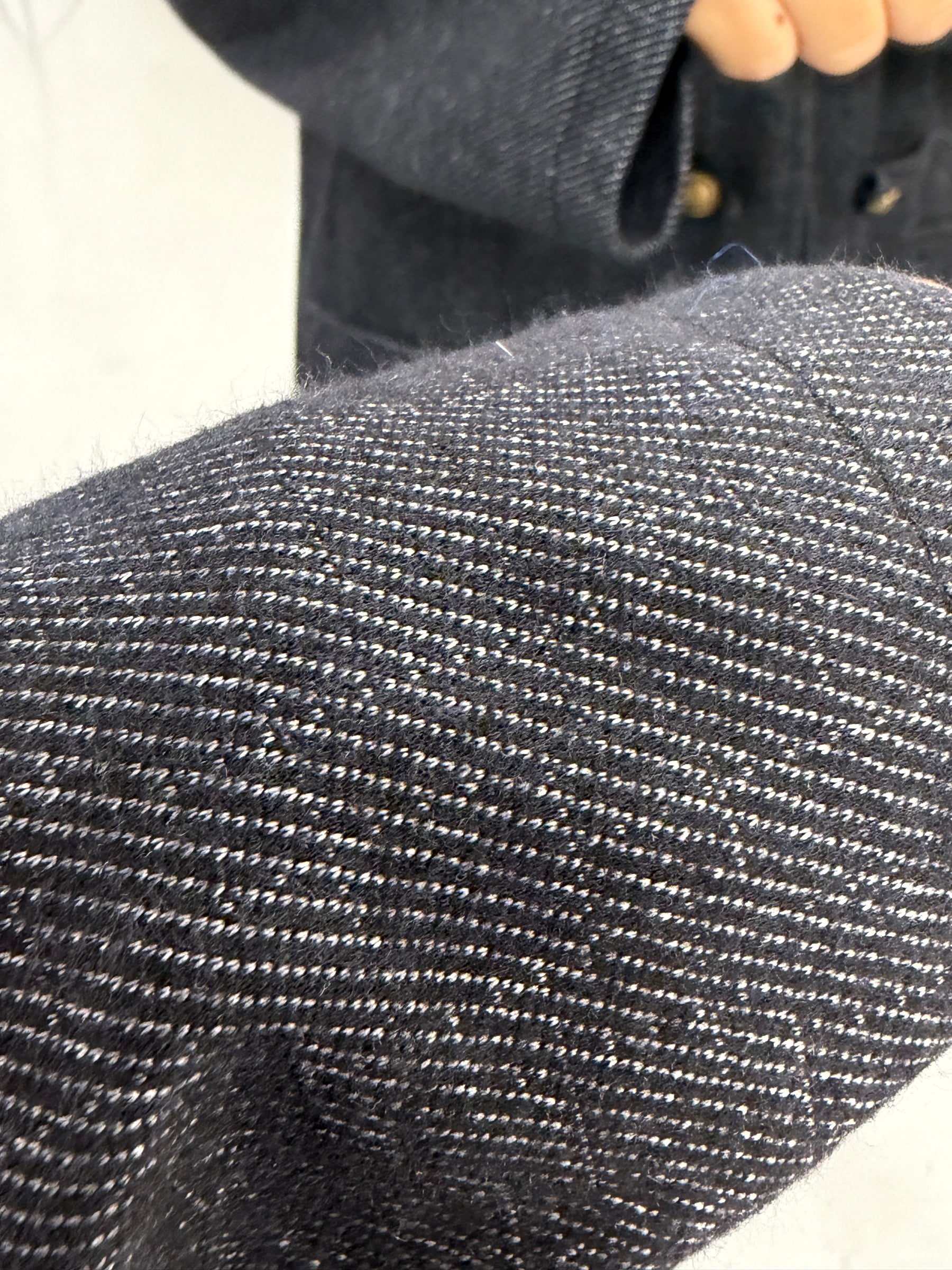 The Long Line Herringbone Style  Military Jacket - Denim Blue