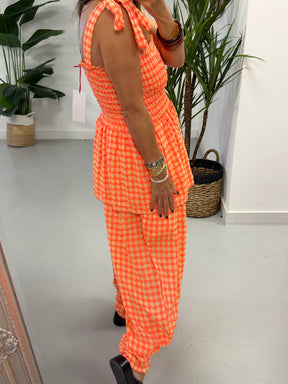 The Deluxe Gingham Peplum Top - Coral
