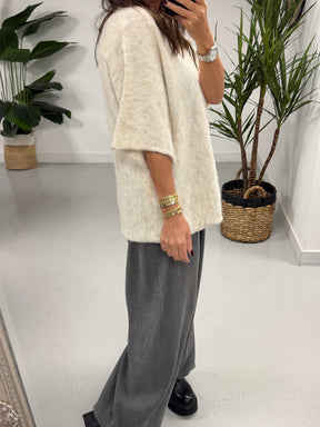 Sofia Soft Knit Crop Sleeve Knit Jumper - Cream (Size 10-16)
