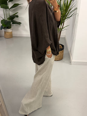 The Bali Linen One Button Tunic - Chocolate