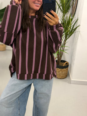 Sunset Stripe  “Life Isn’t Perfect” Sweater - Purple/Chocolate (Size 12-18)