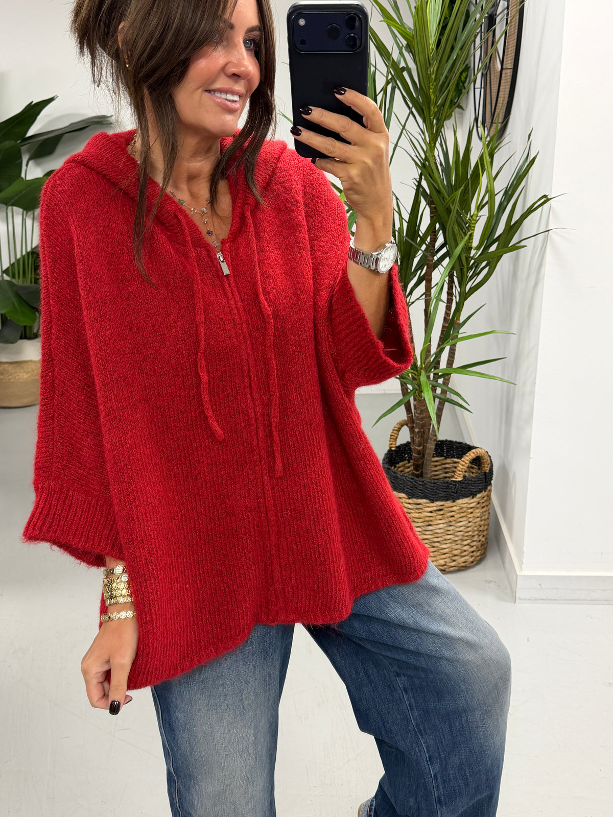 Hooded Zipped Cardigan - Red (Size 12-18)