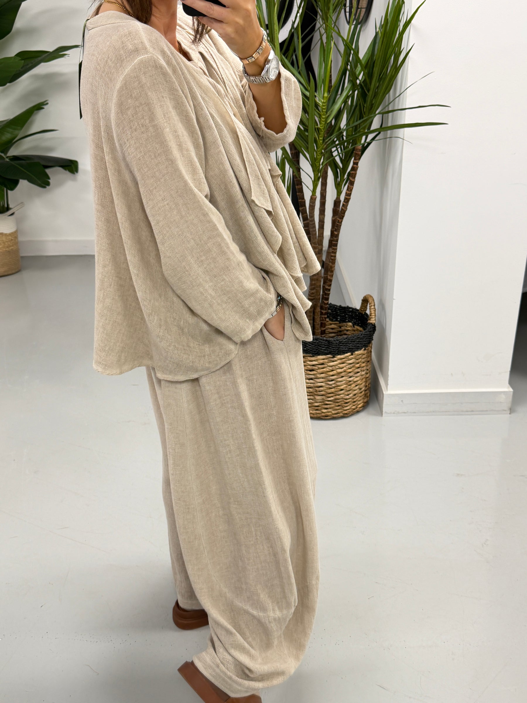 Sahara Ruffle Button Blouse - Stone