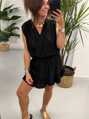 The Crinkle Frill Playsuit - Black