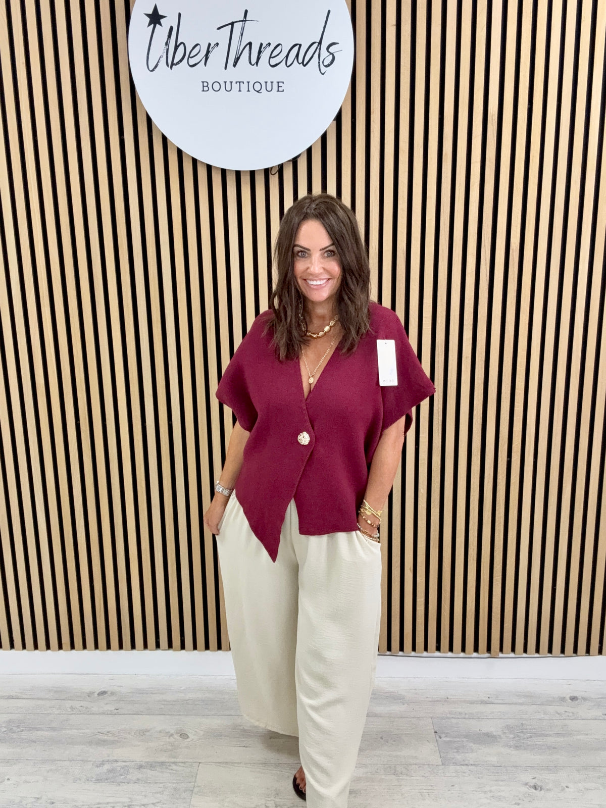 One Button Cardigan - Mulberry