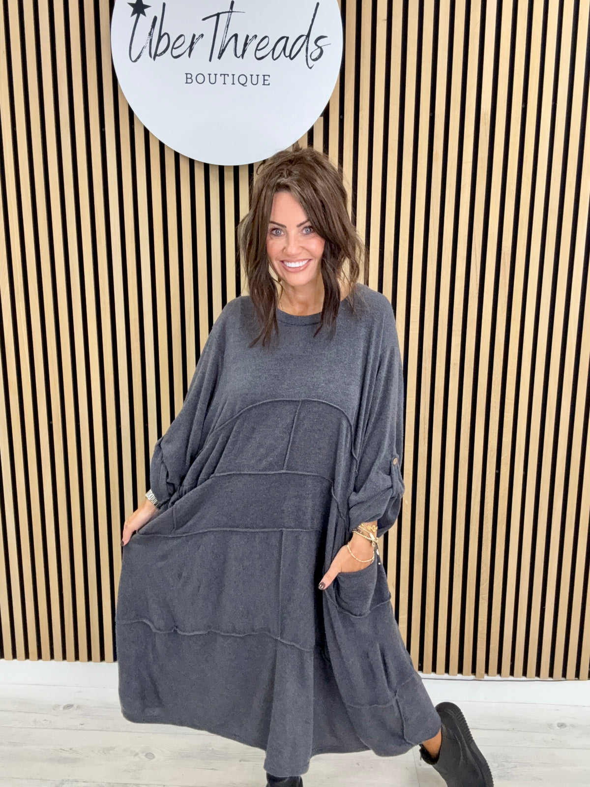 The Slouch Pocket Dress - Charcoal