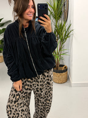 The Needlecord Ruffle Bomber - Black (Size 10 - 16)