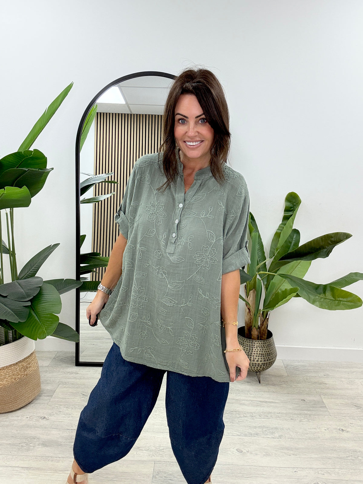 The Flora Button Tunic - Khaki