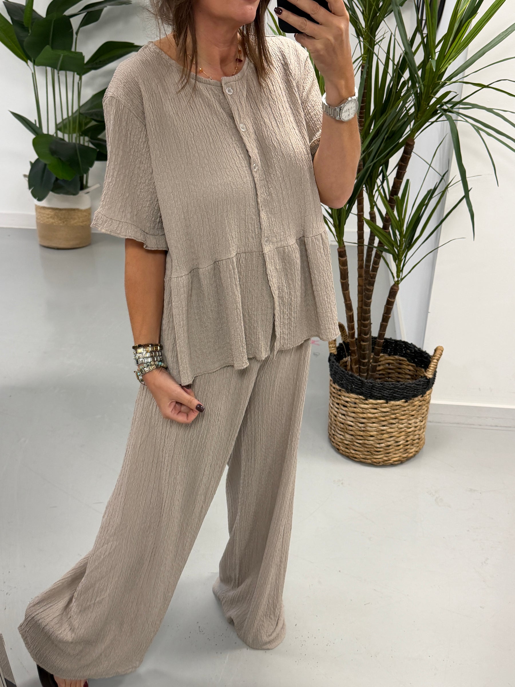 The Hallie Peplum Two Piece - Taupe