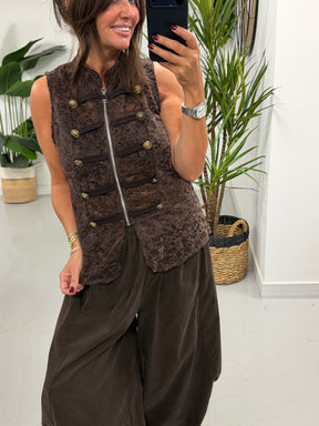 Lacey Military Waistcoat - Chocolate (Size 8-12)