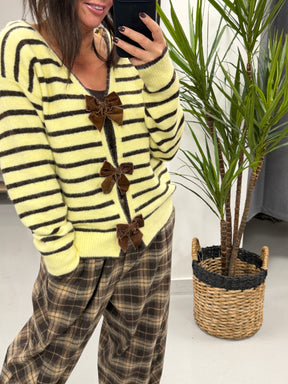 Premium Stripe Bow Knit  - Chocolate/Lemon