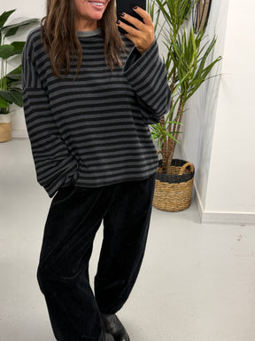 Jumbo Cord Barrel Trousers - Black (Size 10-14)
