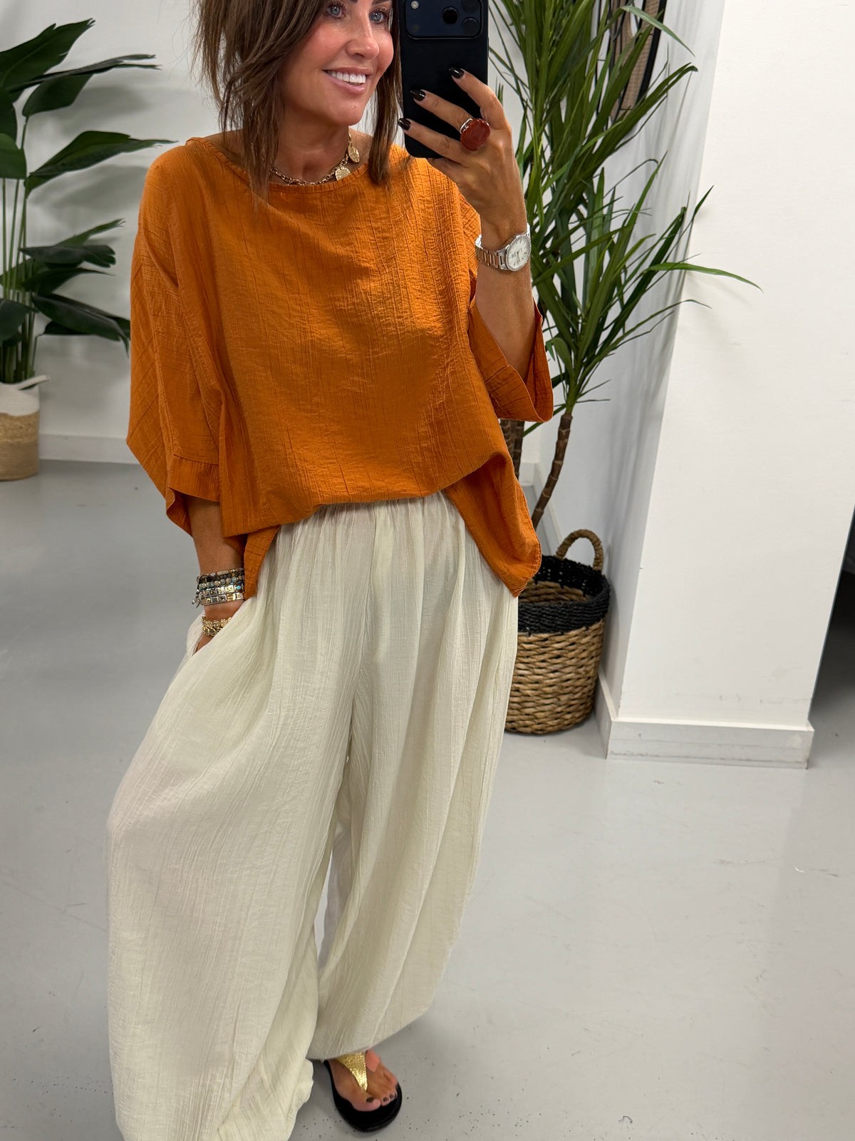 The Crinkle Boxy Tunic - Rust