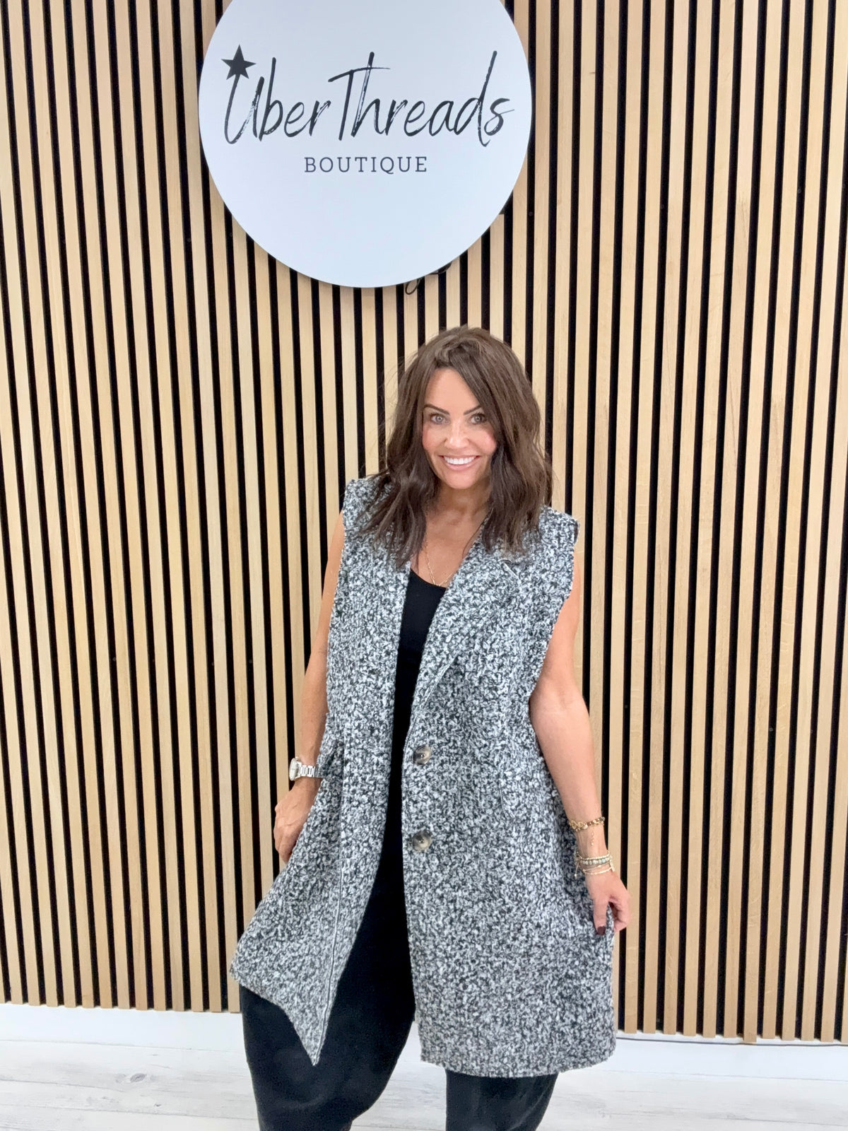 Longline Boucle Button Waistcoat - Black/Grey