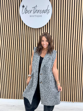 Longline Boucle Button Waistcoat - Black/Grey