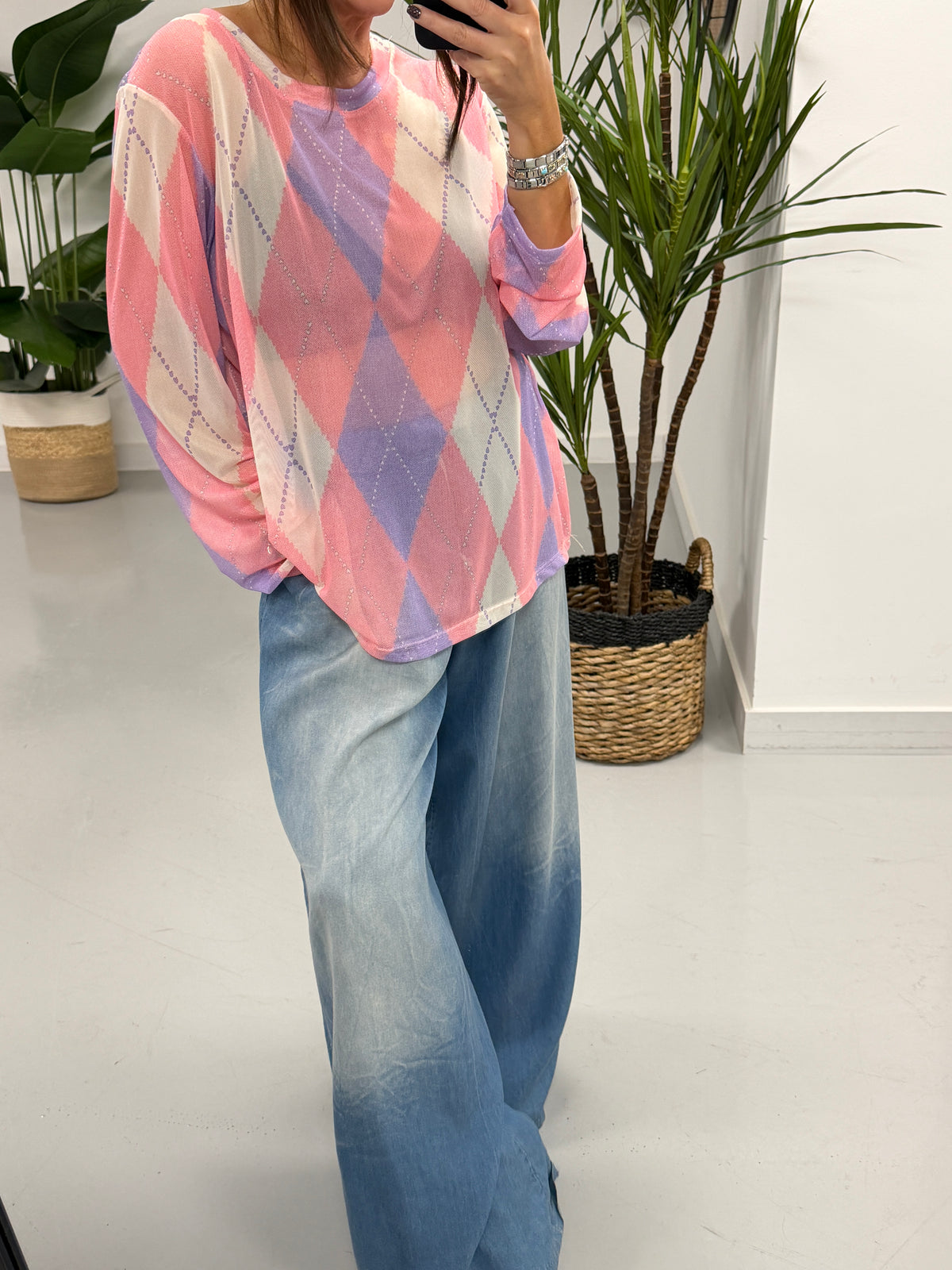 The Argyle Mesh Top - Pink/Lilac