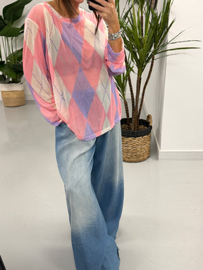 The Argyle Mesh Top - Pink/Lilac