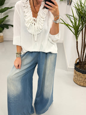 Luna Double Ruffle Blouse - White